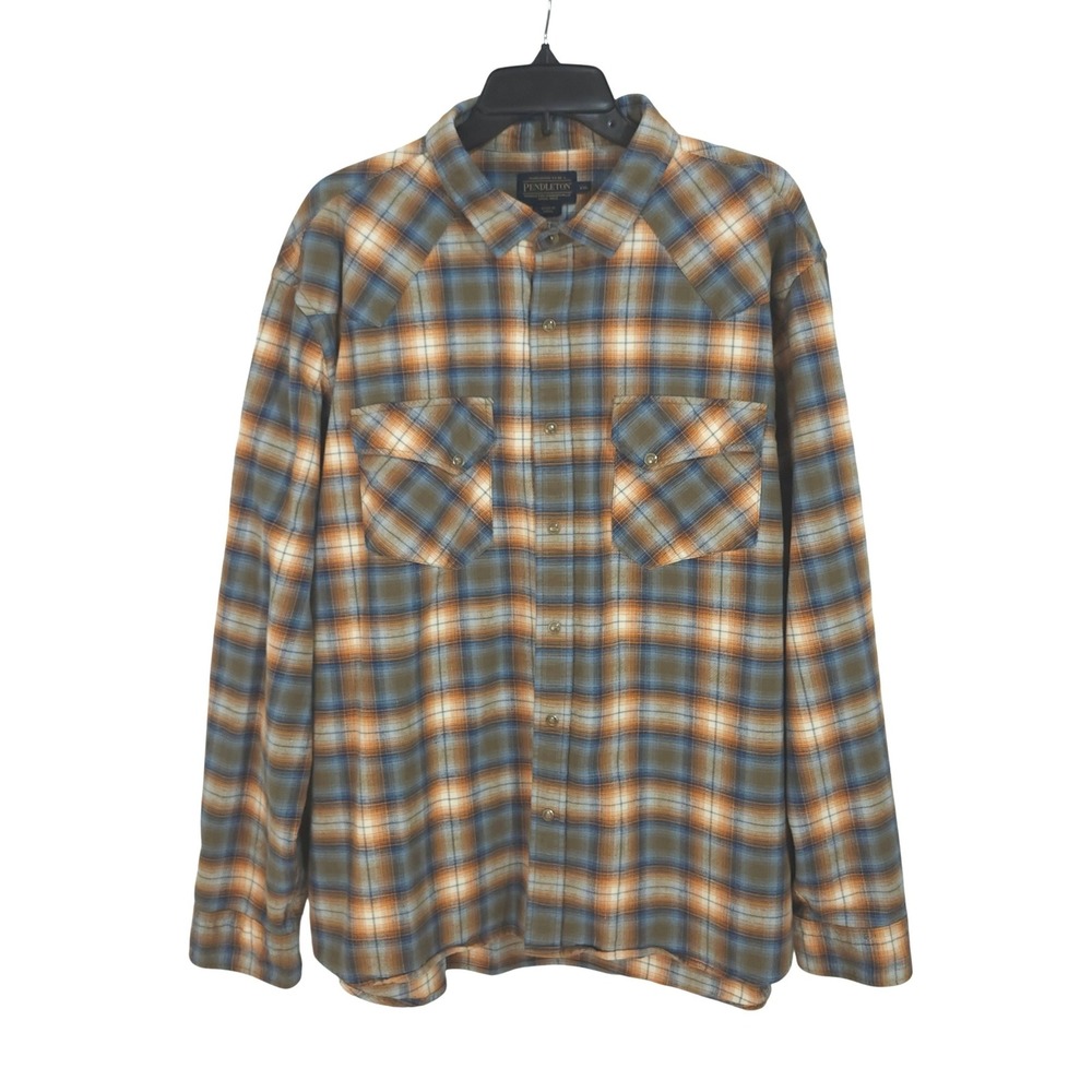 Pendleton Heavy Cotton Pearl Snap Flannel Shirt Mens XXL Plaid Western